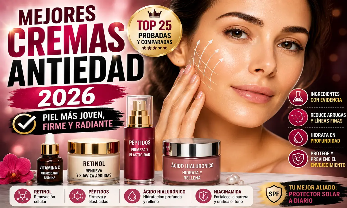 Las 25 Mejores Cremas Antiedad de 2026: Guía Completa por Edad, Tipo de Piel y Tipo de Arruga