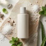 Champú anticaspa Mercadona Deliplus sobre superficie de mármol con ingredientes naturales como aloe vera y sal mineral