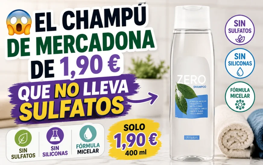 Bote del champú Zero Deliplus de Mercadona de 400 ml con fórmula micelar sin sulfatos ni siliconas