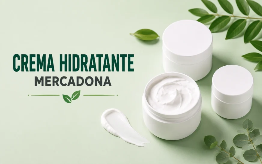Tarros de crema hidratante abiertos sobre fondo verde con hojas
