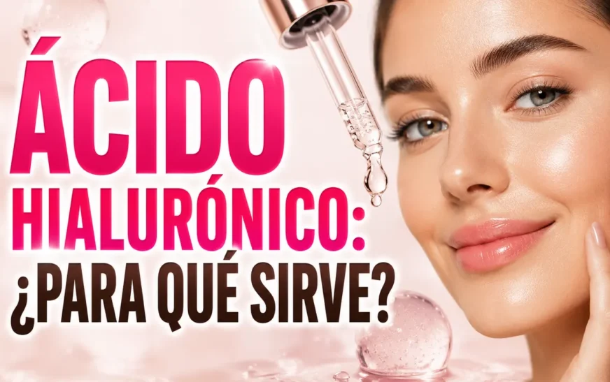 Sérum de ácido hialurónico aplicado en la cara con cuentagotas