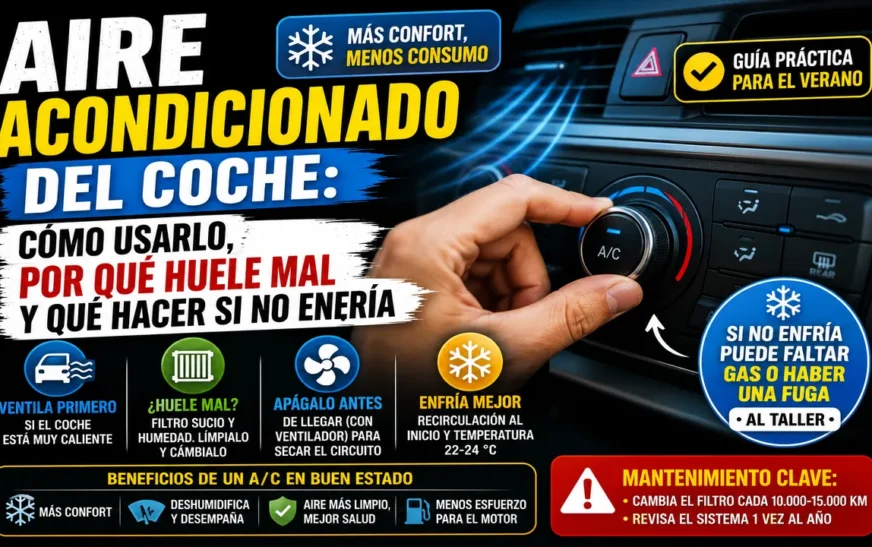 Mano regulando el aire acondicionado del coche en el salpicadero