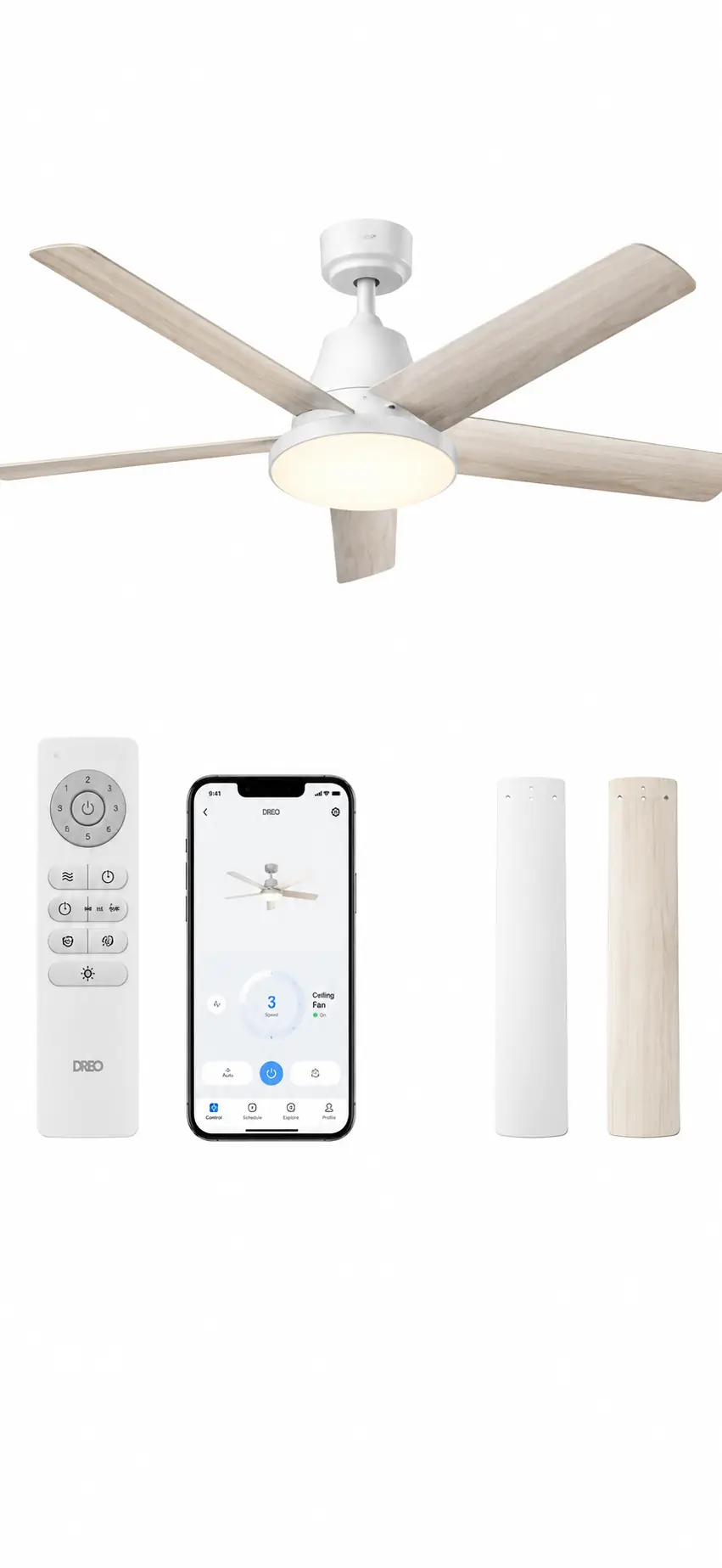 Dreo ventilador de techo silencioso inteligente con luz LED regulable