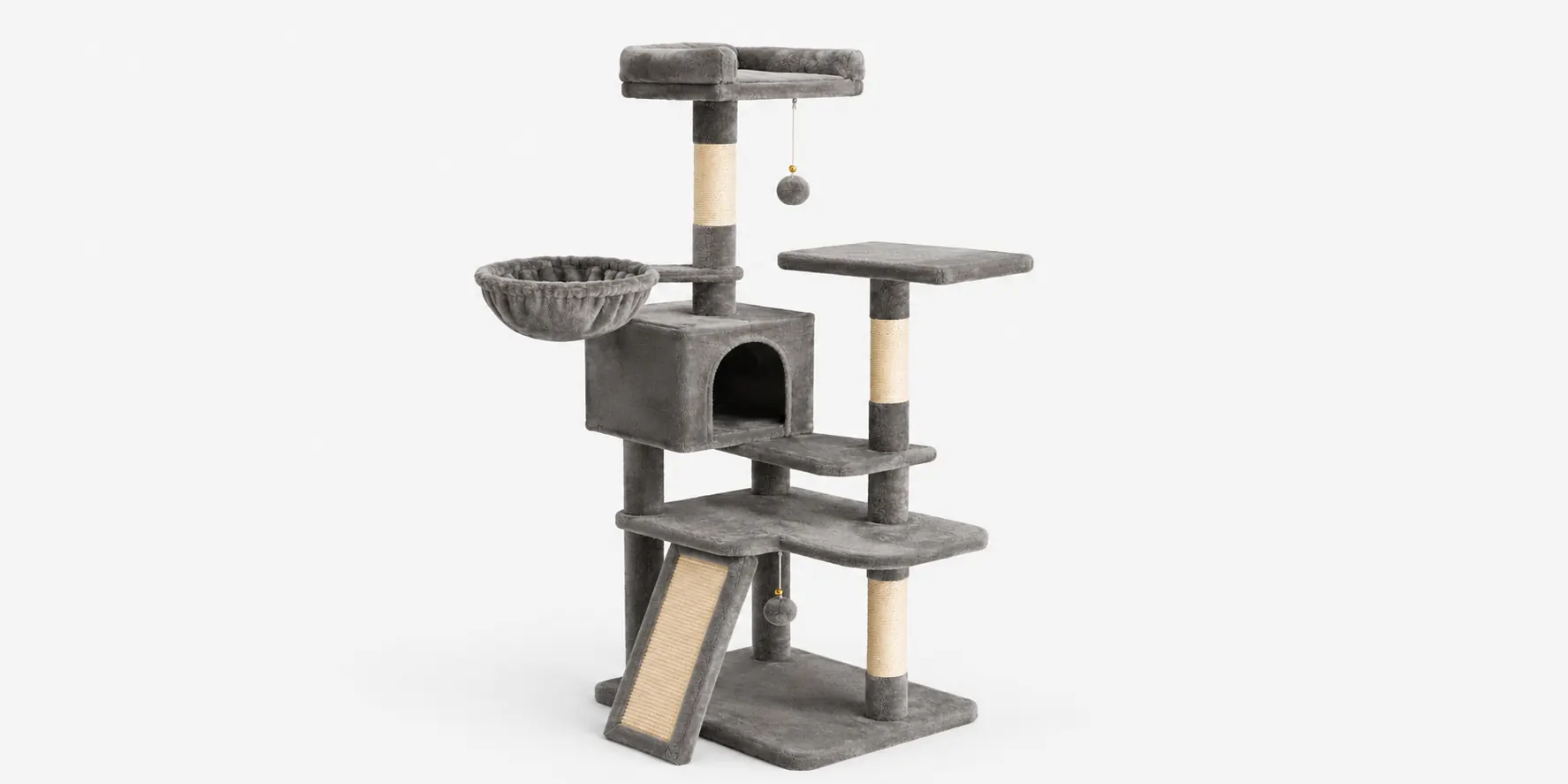 Árbol rascador mediano de sisal con postes y plataformas