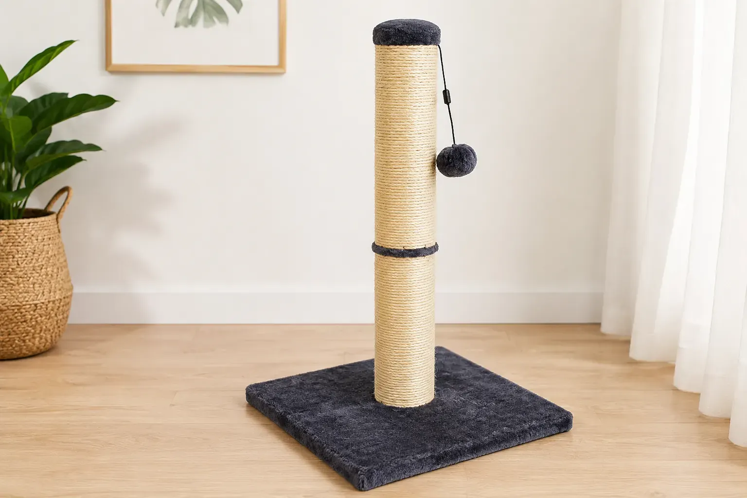 Poste rascador de sisal de 80 cm con juguete colgante