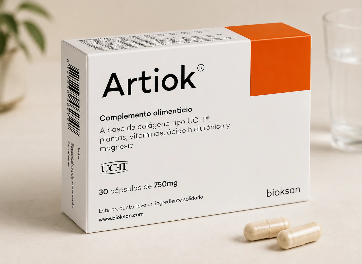 Artiok, caja de 30 cápsulas de colágeno tipo UC-II para la salud articular