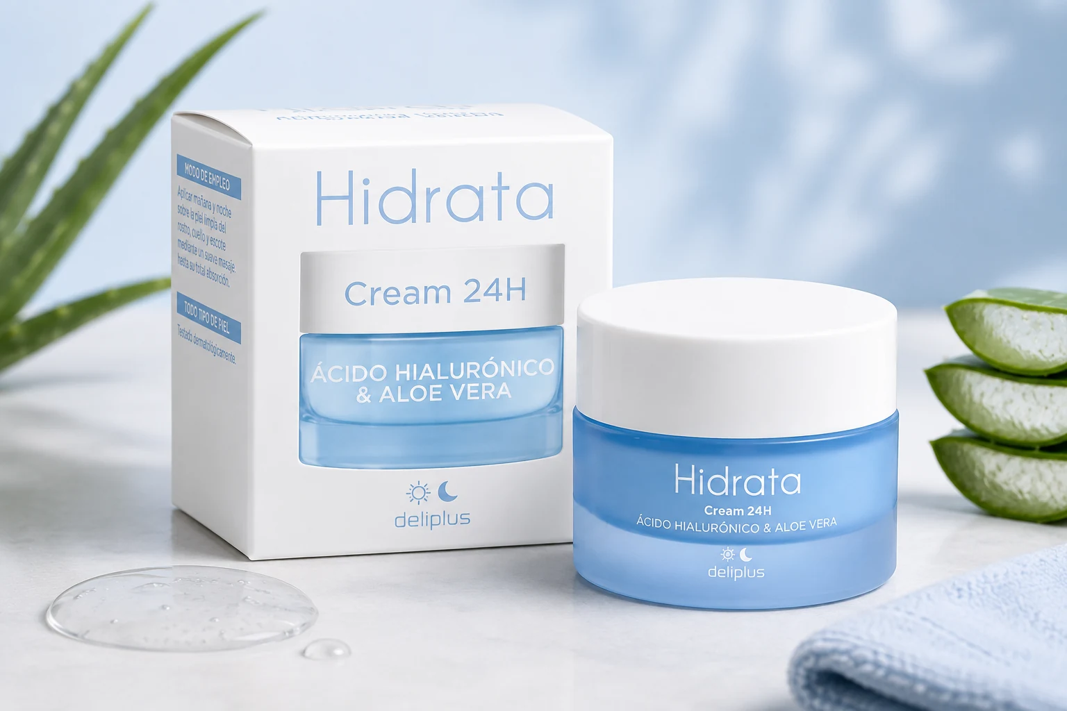 Crema facial Hidrata Deliplus con ácido hialurónico y aloe vera de Mercadona, tarro de 50 ml