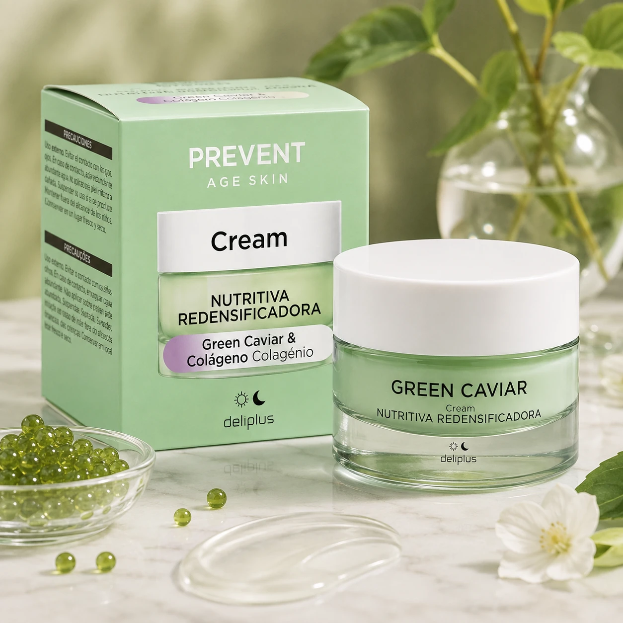 Crema facial Prevent Age Skin Deliplus con Green Caviar y colágeno