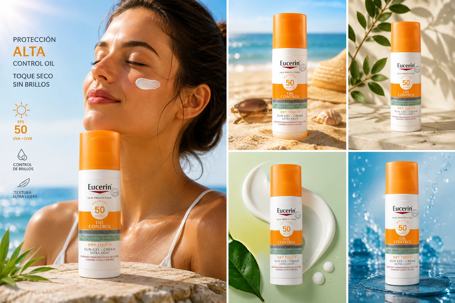 Eucerin Sun Oil Control Dry Touch Gel-Crema SPF 50+, protector solar facial de 50 ml