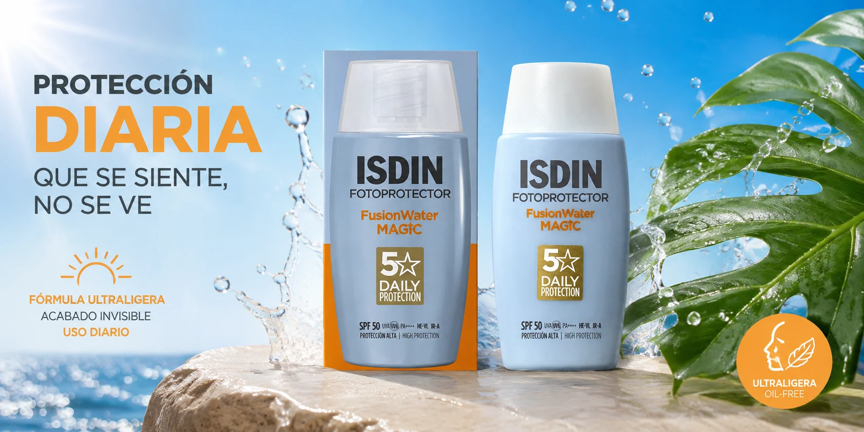 ISDIN Fusion Water Magic SPF 50, protector solar facial de 50 ml
