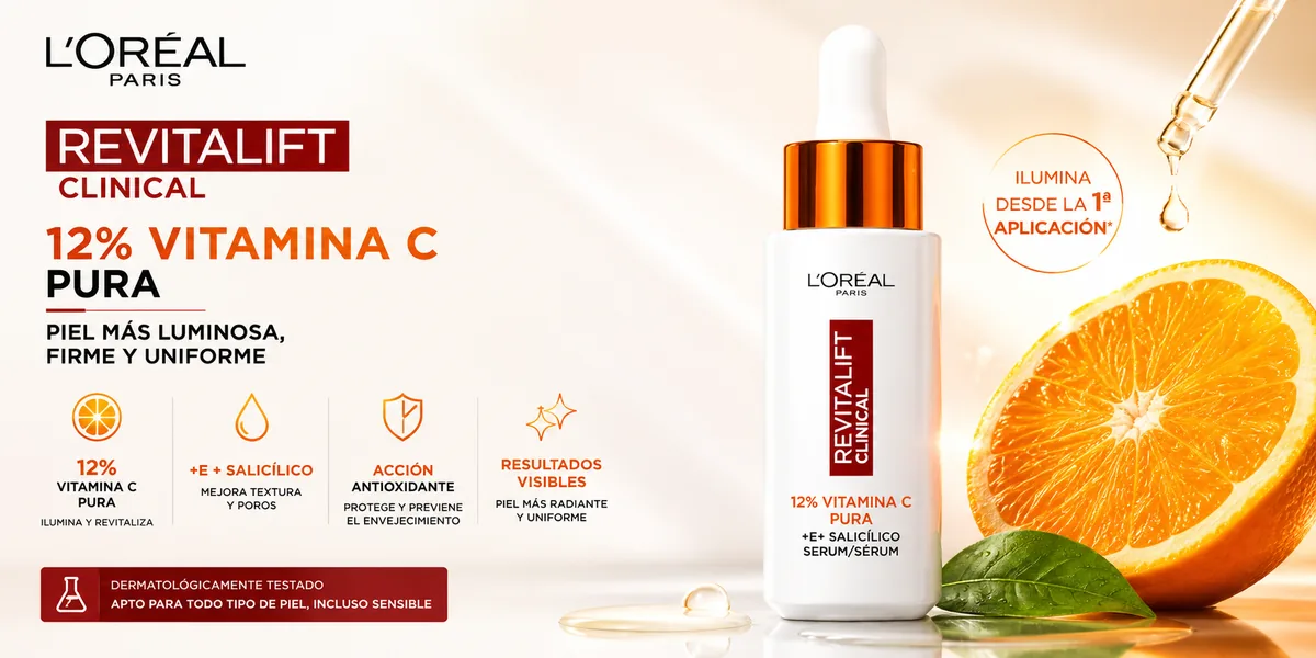 Sérum L'Oréal Revitalift Clinical con 12% de vitamina C pura, ácido salicílico y vitamina E