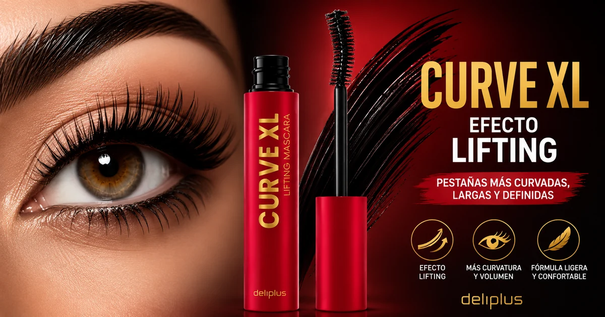 Máscara de pestañas Curve XL efecto lifting Deliplus de Mercadona, tubo rojo