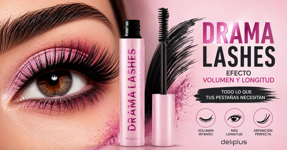 Máscara de pestañas Drama Lashes Deliplus de Mercadona, tubo rosa