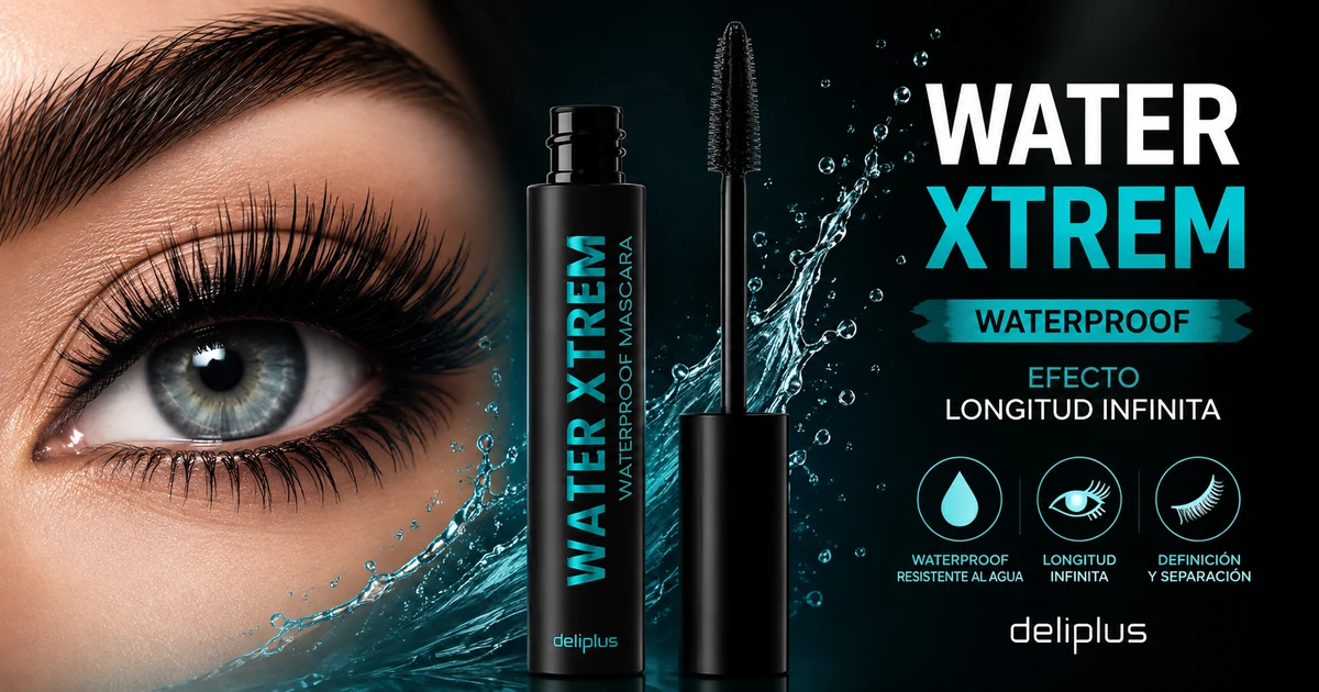 Máscara de pestañas Water Xtrem waterproof Deliplus de Mercadona, tubo negro y turquesa