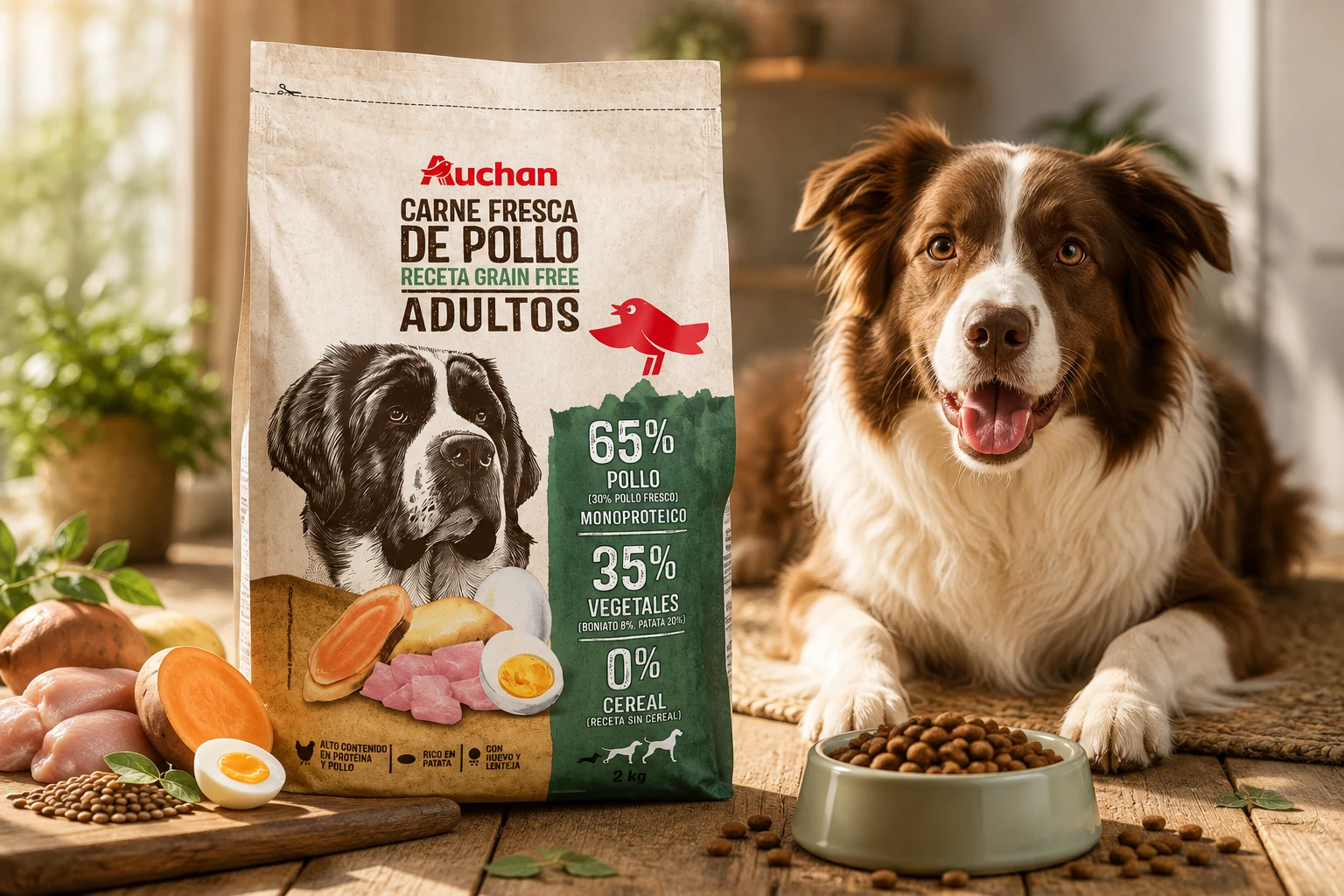 Saco de pienso grain free monoproteico de pollo de la marca Auchan de Alcampo