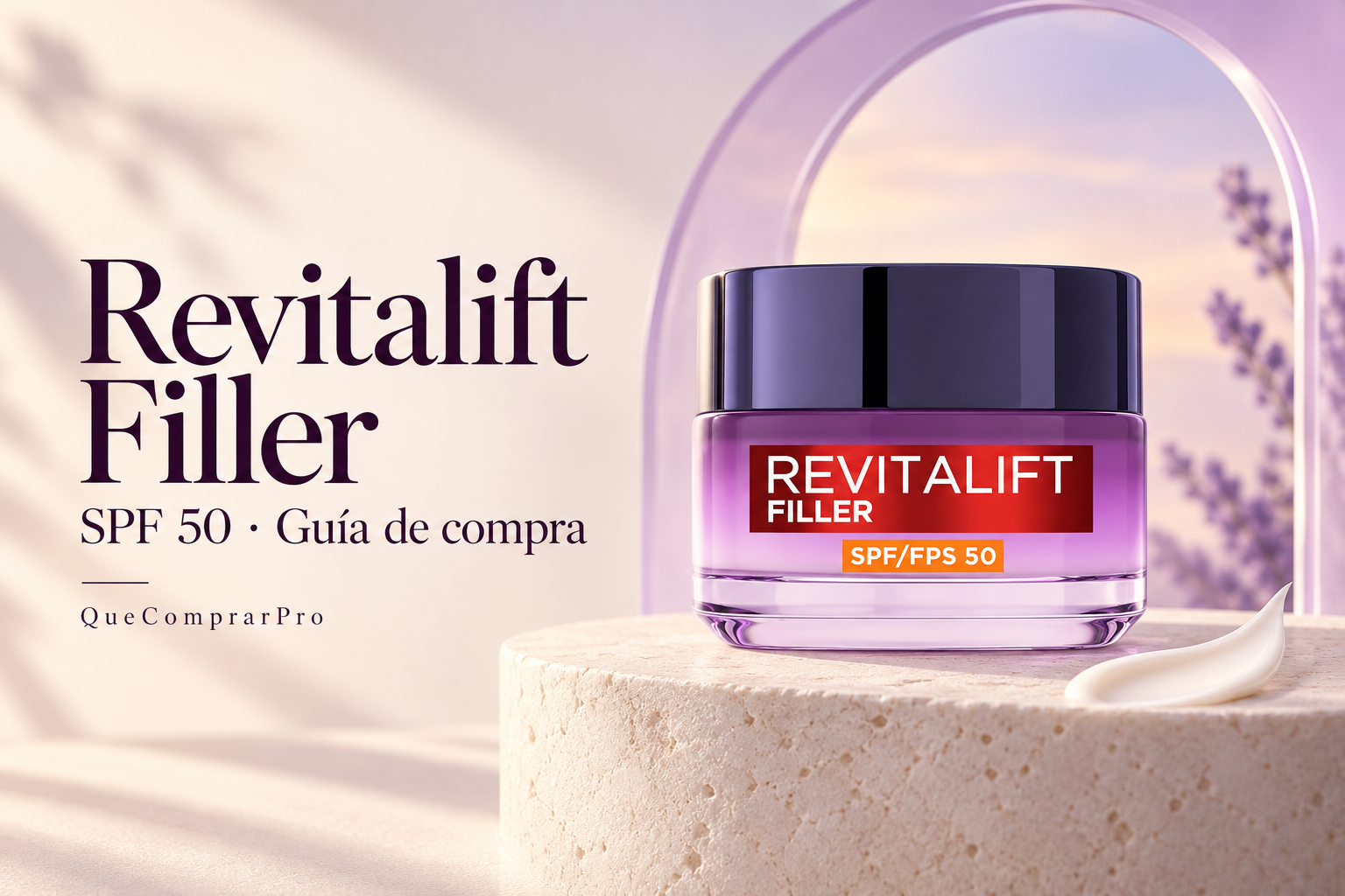 Ilustración editorial de la crema L’Oréal Revitalift Filler SPF 50 en tarro de 50 ml